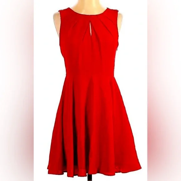 express red cocktail dress EXPRESS Dark Red Banded Waistline Solid Bodice Shoulder Straps Cocktail  Dress 4
